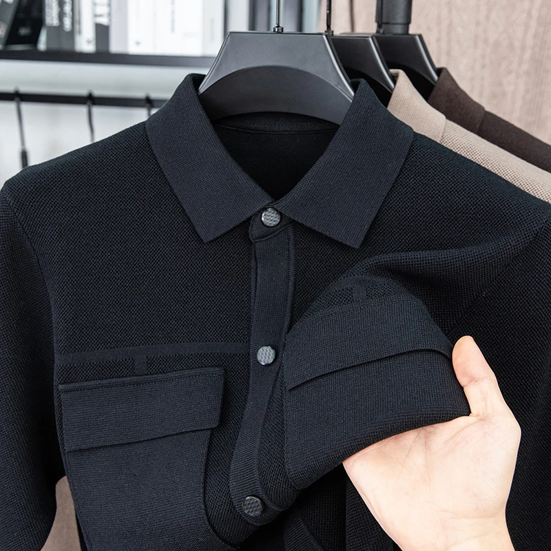 Мужской роскошный вязаный кардиган с длинными рукавами и лацканами