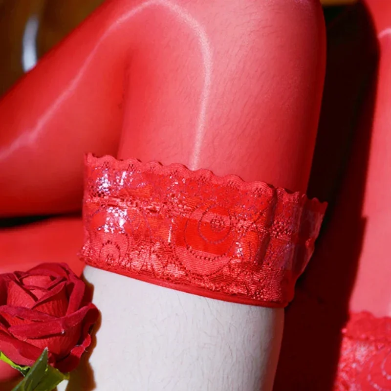 8d масляные блестящие чулки до бедра с цветочным кружевом - Фотография_3