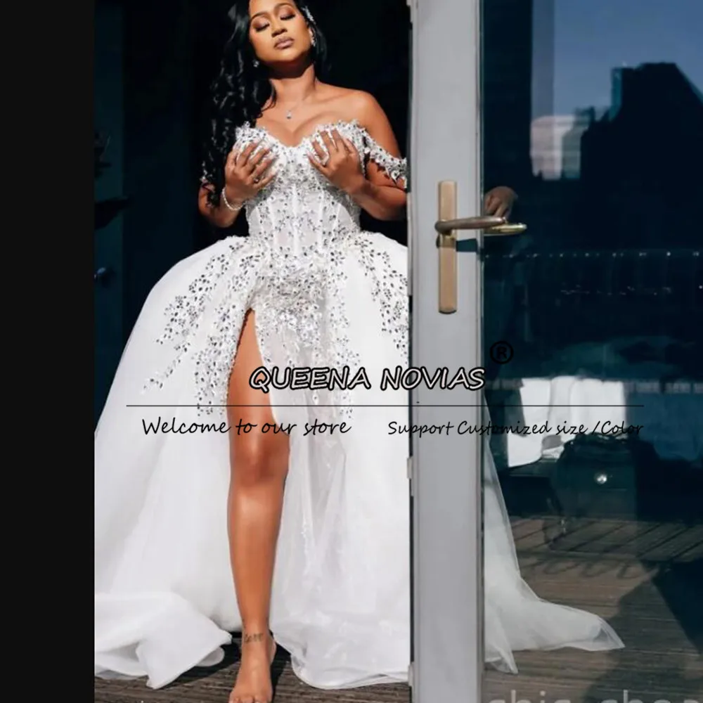 Aso ebi кружевное свадебное платье с бисером и кристаллами - Фотография_4
