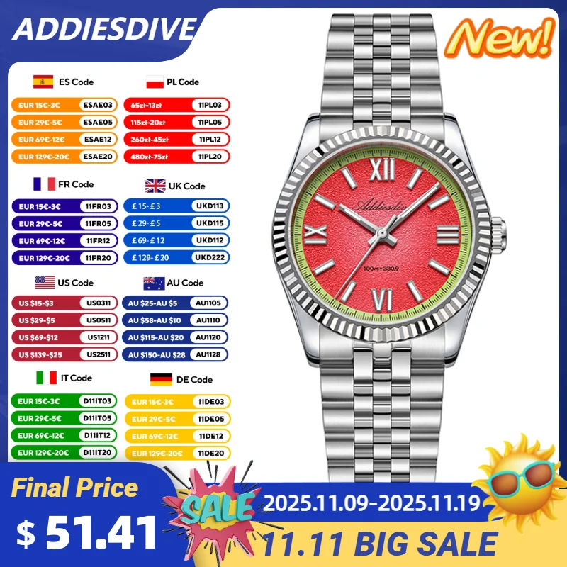 Addiesdive мужские кварцевые часы