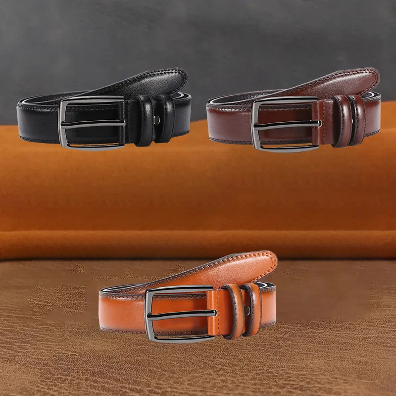 Мужской кожаный ремень с пряжкой