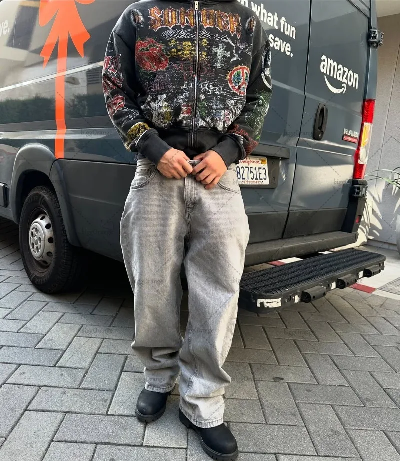 Толстовка на молнии в американском стиле ретро с рисунком черепа - Фотография_5