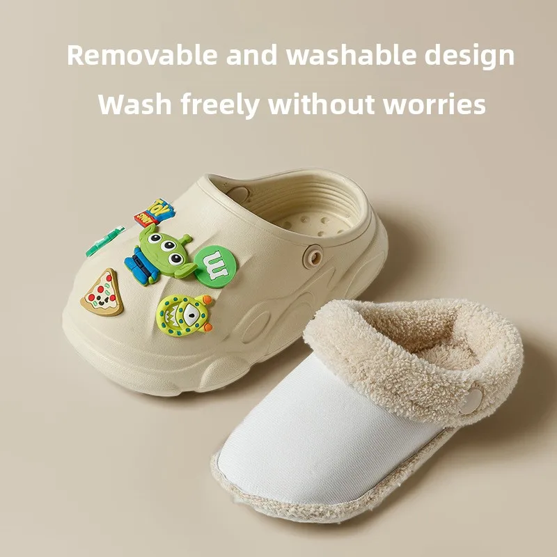 Детские плюшевые тапочки — зимняя домашняя обувь на нескользящей подошве - Фотография_4