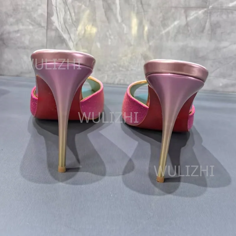 Светло-золотистые розовые тапочки с открытым носком для девочек - Фотография_5