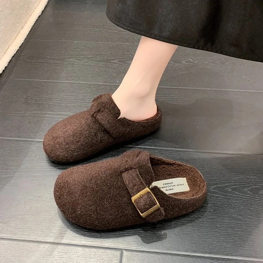 Женские полутапочки из натуральной кожи с мехом из конского волоса
