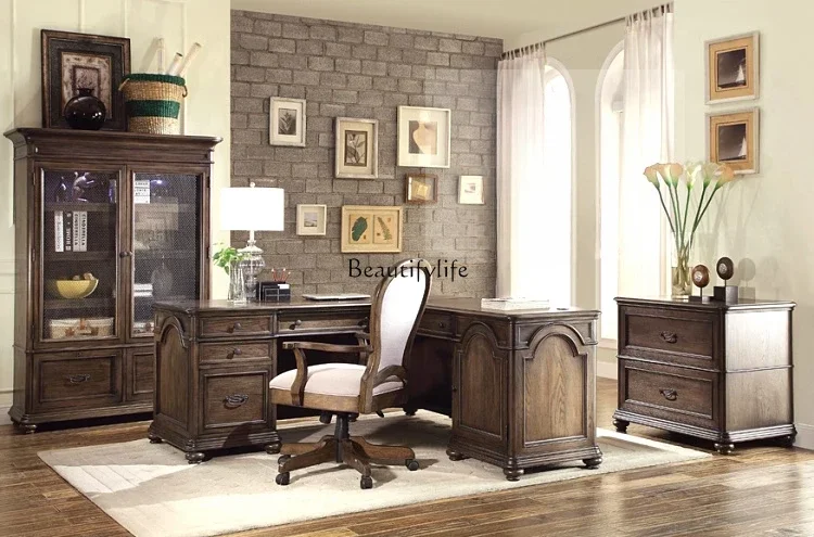 Jj *европейский ретро-старый учебный дубовый угловой стол - Фотография_2