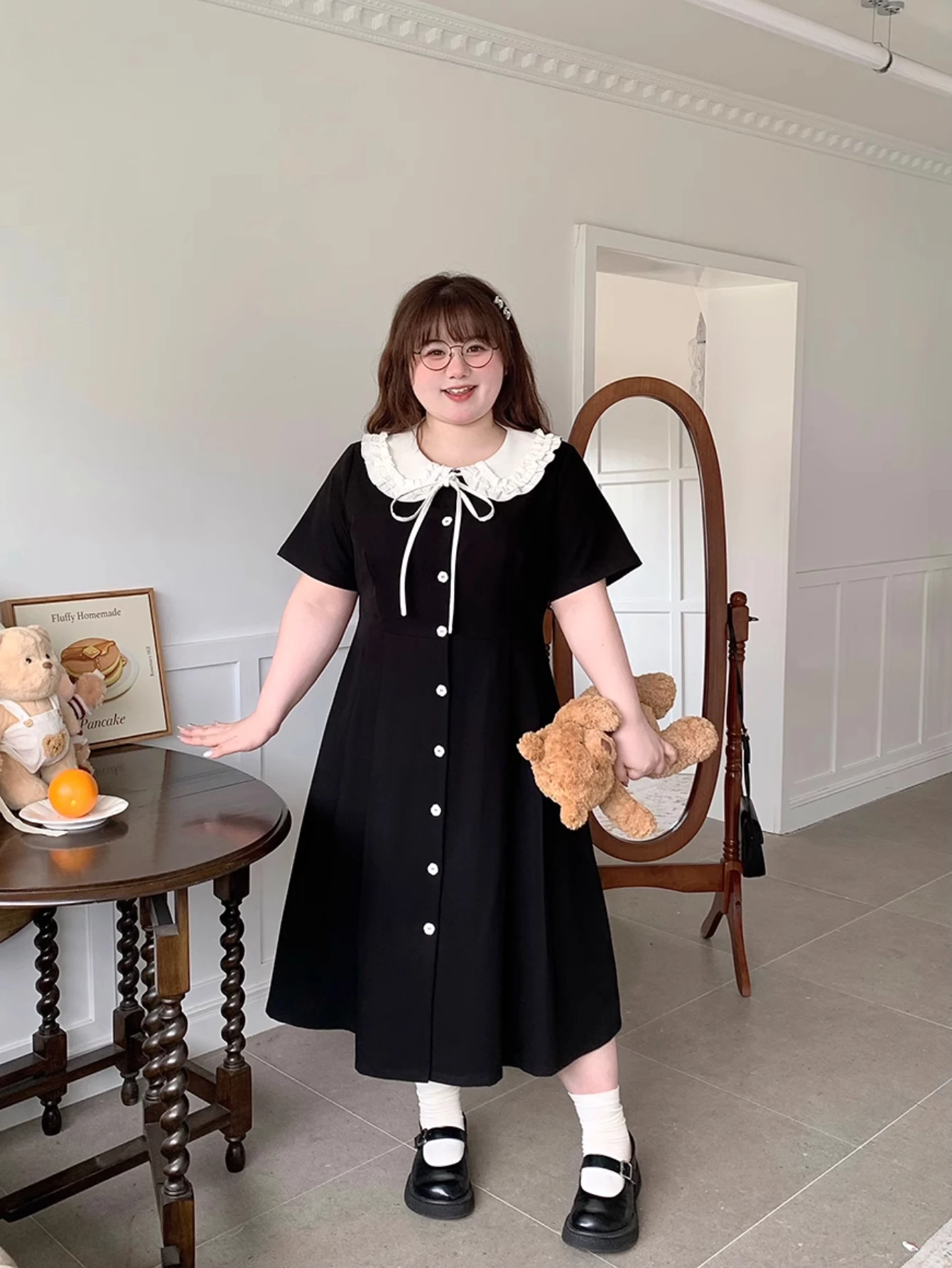 Большой размер l-4xl платье с бантом - Фотография_3