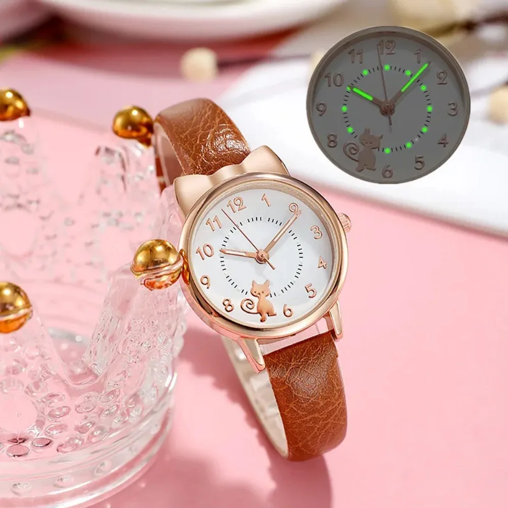 Цифровые детские часы с кожаным ремешком для девочек и студентов - Фотография_3