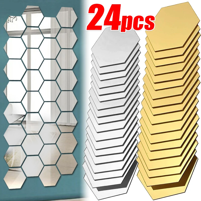 3d шестигранные зеркальные настенные наклейки