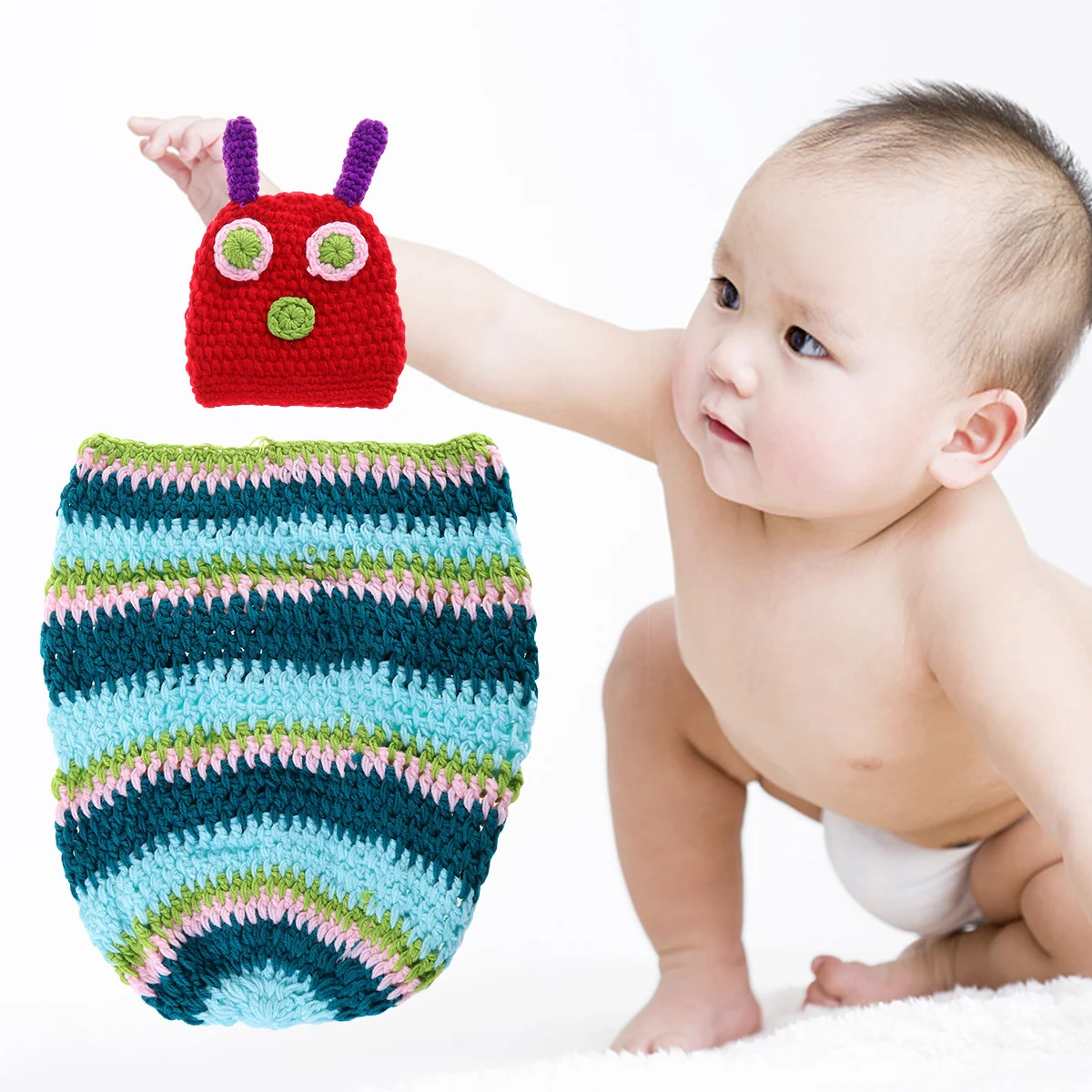 Вязаная крючком детская шапка ручной работы в стиле гусеницы - Фотография_5