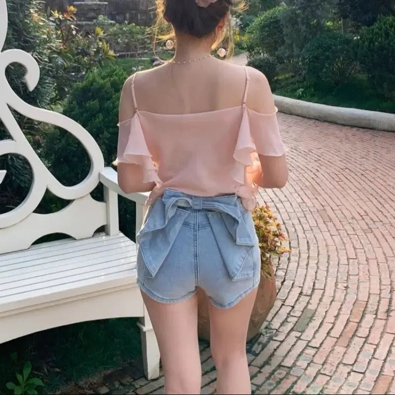 Новые летние женские модные джинсовые шорты с бантом - Фотография_3