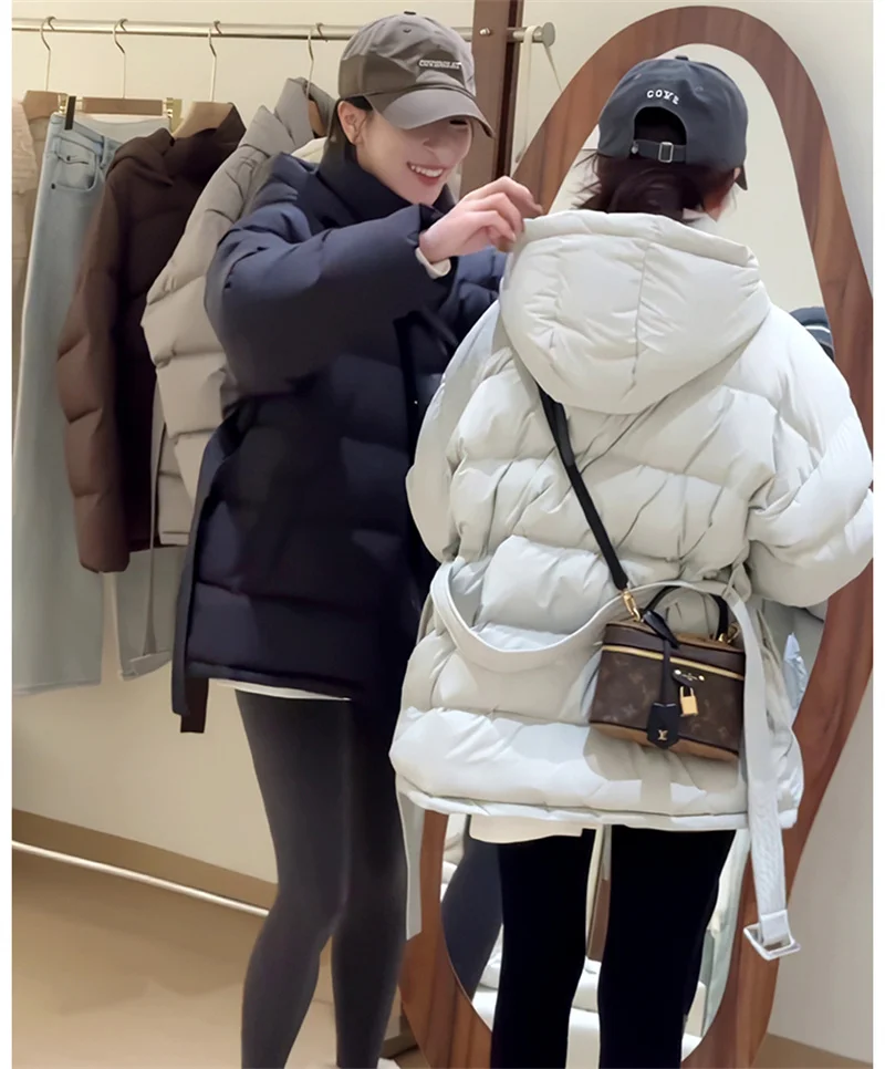 Zaroy женские зимние куртки с капюшоном и хлопковой подкладкой с поясом - Фотография_5