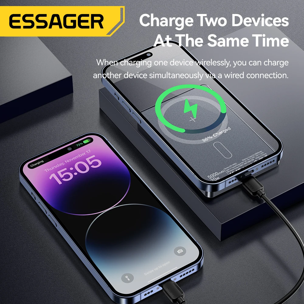 Тонкий беспроводной внешний аккумулятор essager power bank - Фотография_5