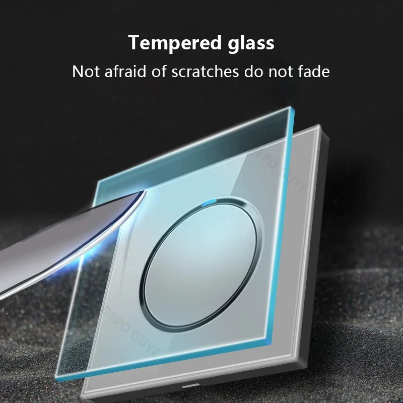 Grey tempered glass 220v eu fr standard dual wall socket - Фотография_6