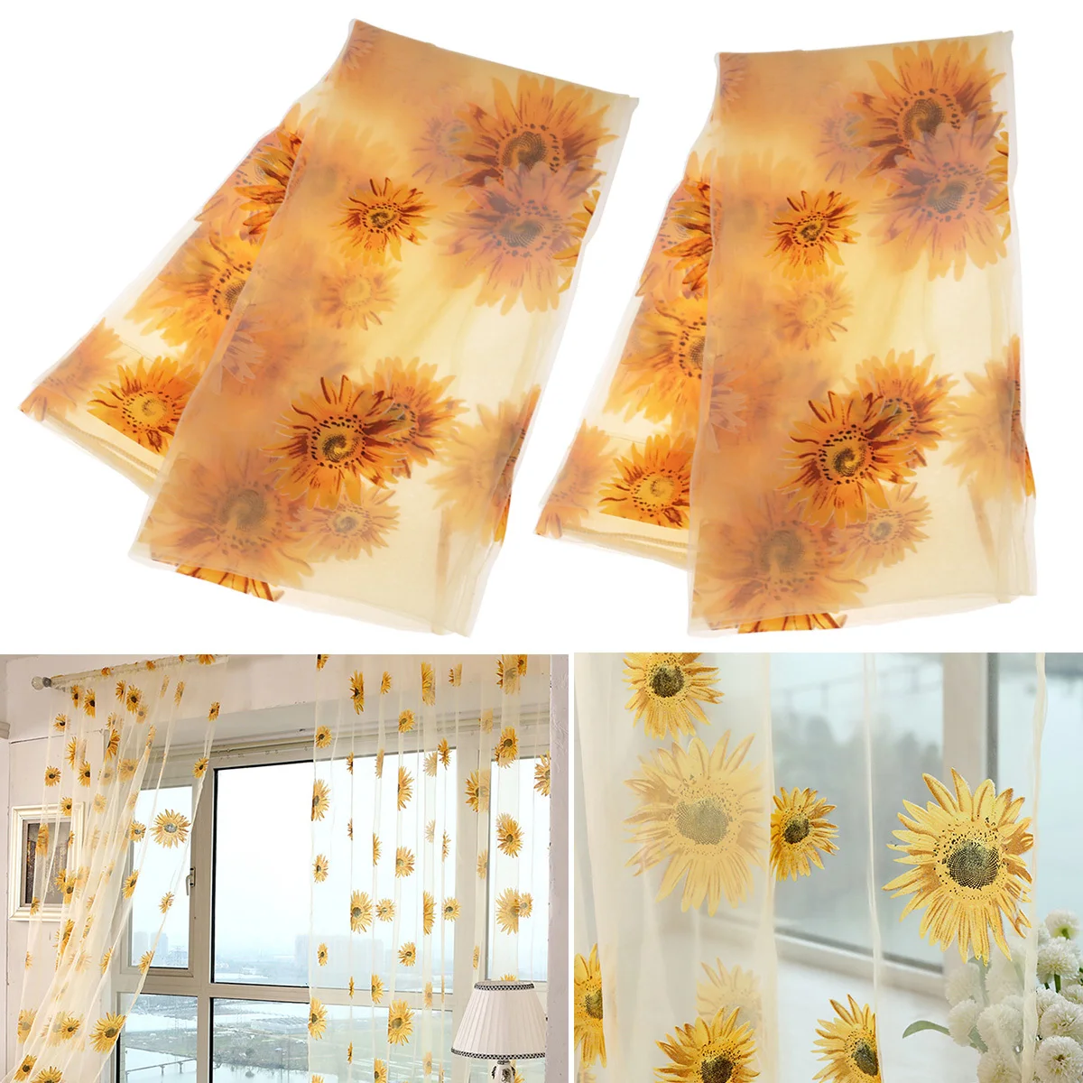 Оконная прозрачная вуаль с принтом подсолнечника - Фотография_4