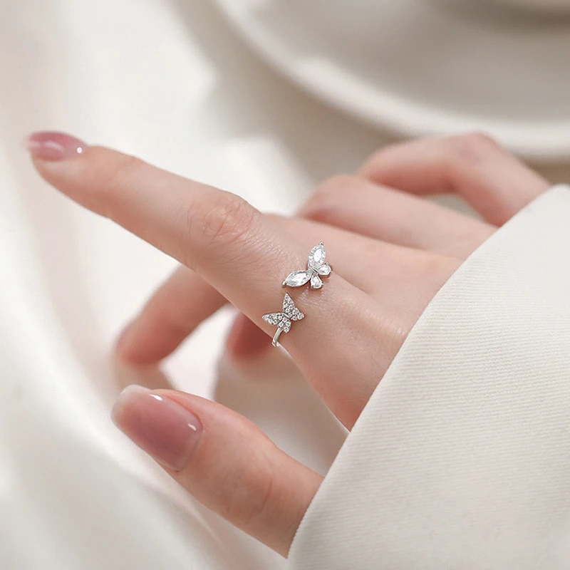 Женское регулируемое кольцо с двойной бабочкой - Фотография_6