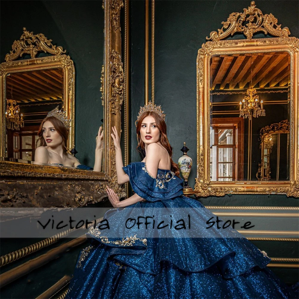 Удивительное темно-синее платье принцессы quinceanera - Фотография_4
