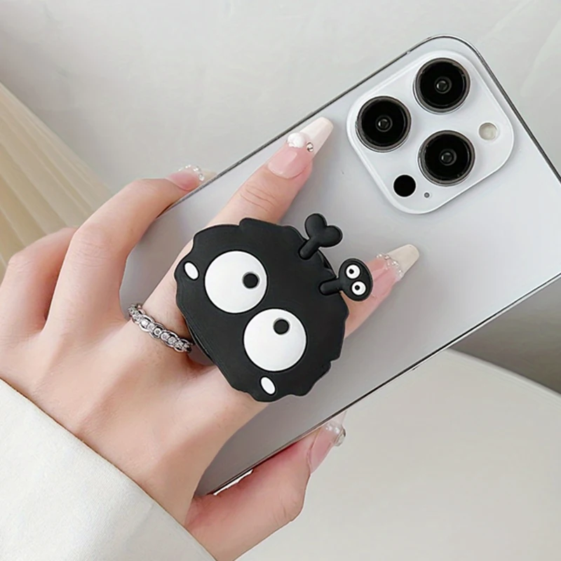 Корейский мультяшный милый черный маленький меховой держатель для телефона