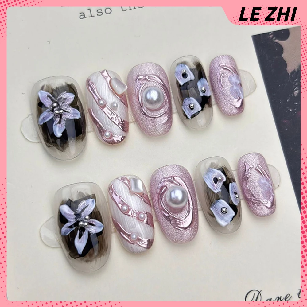 Милые короткие квадратные круглые носимые ногти ручной работы - Фотография_2