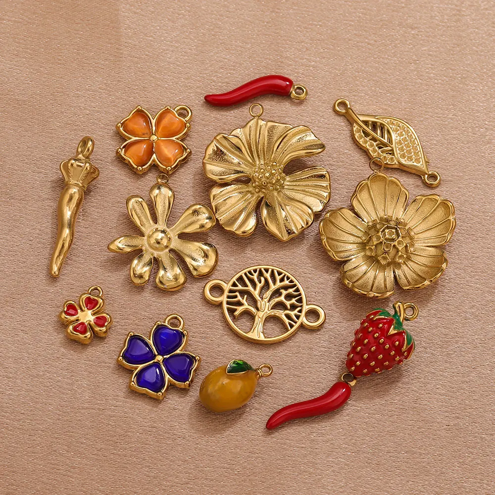 Подвески из нержавеющей стали с цветком и клубникой - Фотография_2