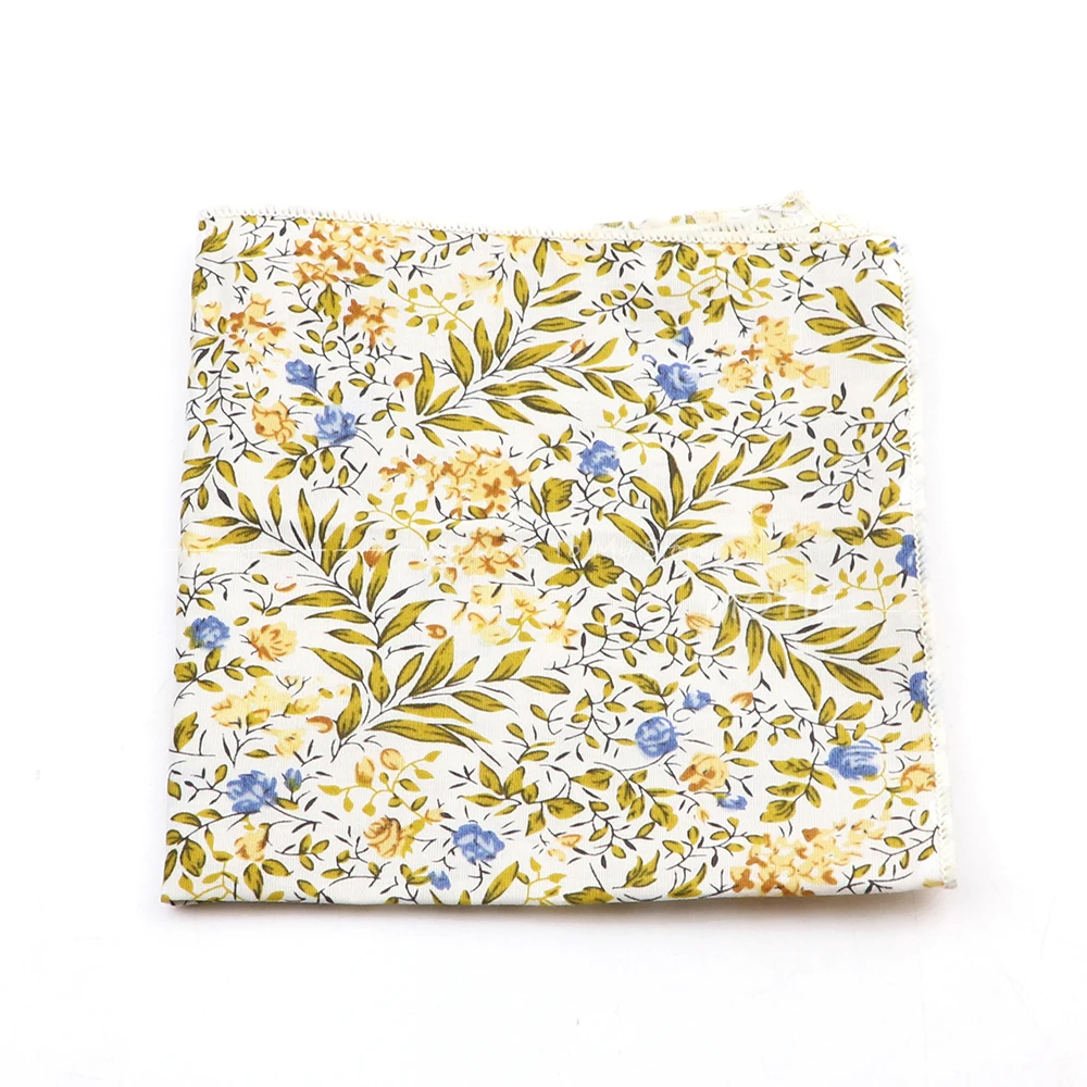 Мужской классический белый хлопковый носовой платок с цветочным узором - Фотография_6