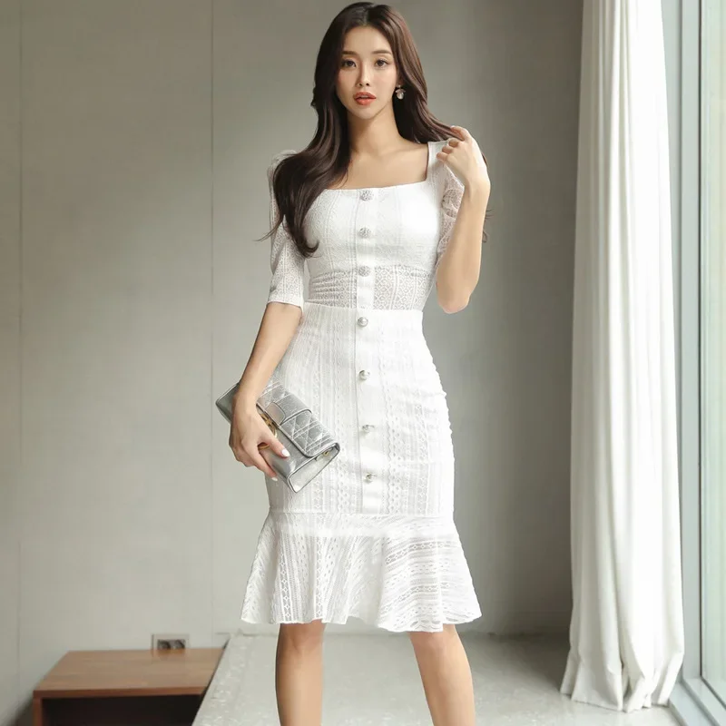 Белый кружевной офисный праздничный комплект - Фотография_3