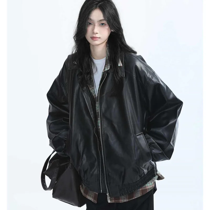 Женская модная куртка из искусственной кожи на молнии в стиле ретро - Фотография_2