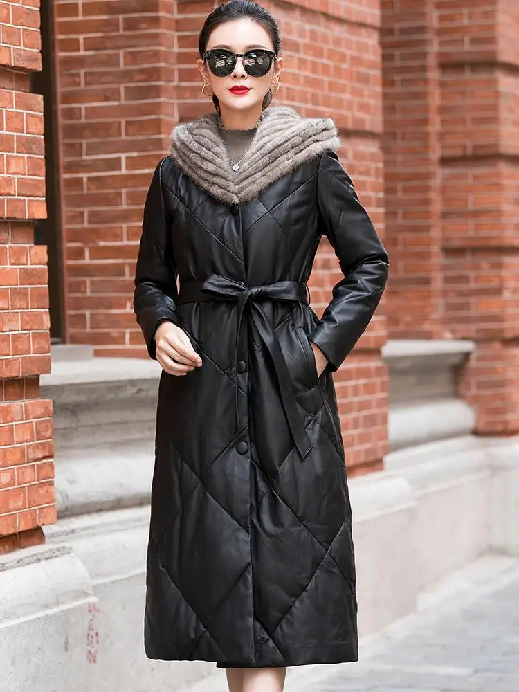 Женский кожаный пуховик - Фотография_4