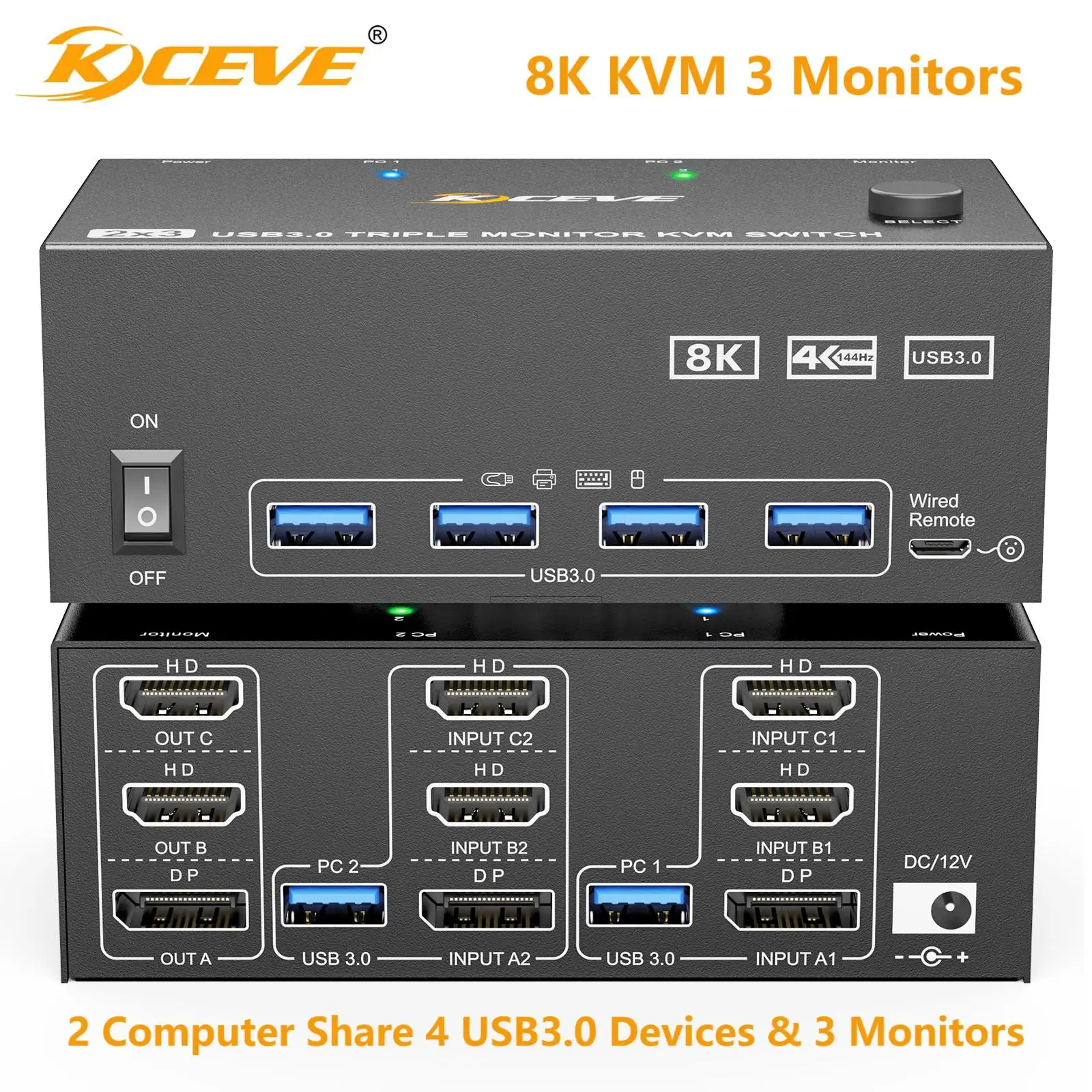 Kceve 8k tripe 3 монитора kvm-переключатель usb 3