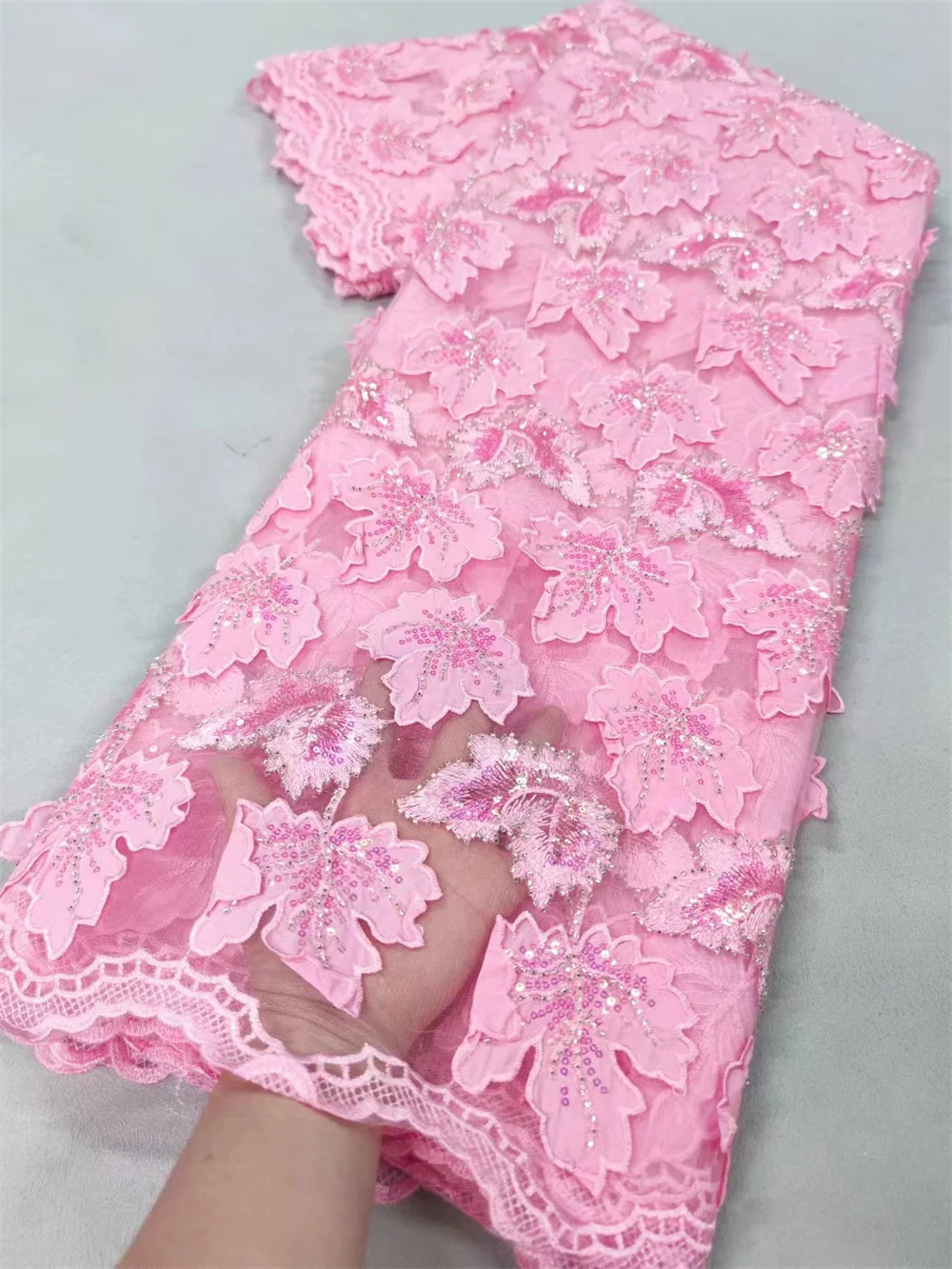 Белая нигерийская кружевная ткань 2024 - Фотография_5