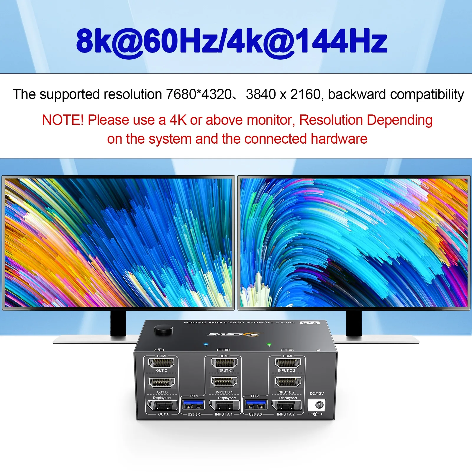 Kceve 8k tripe 3 монитора kvm-переключатель usb 3 - Фотография_5
