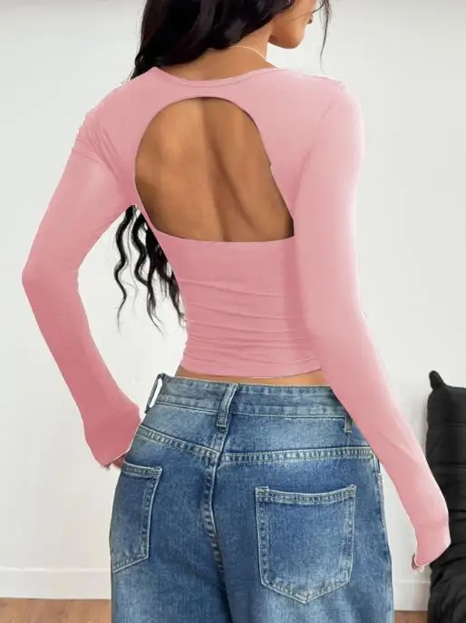 Y2k spicy girl style однотонная футболка с длинными рукавами - Фотография_3
