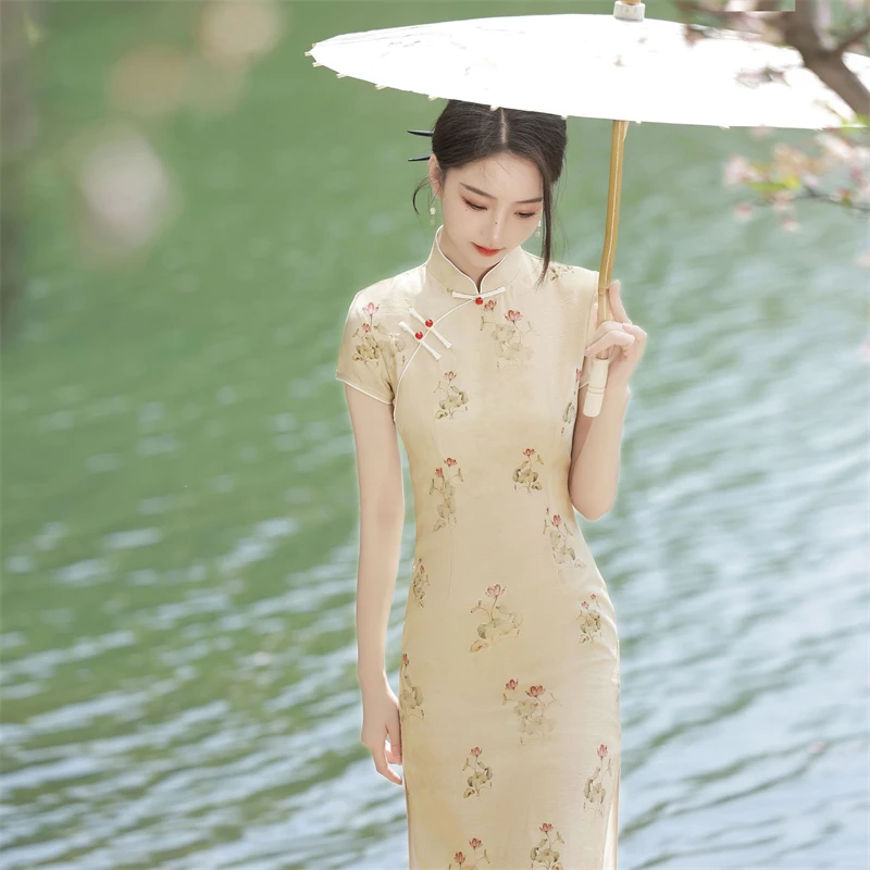 Cheongsam с принтом цвета хаки - Фотография_3