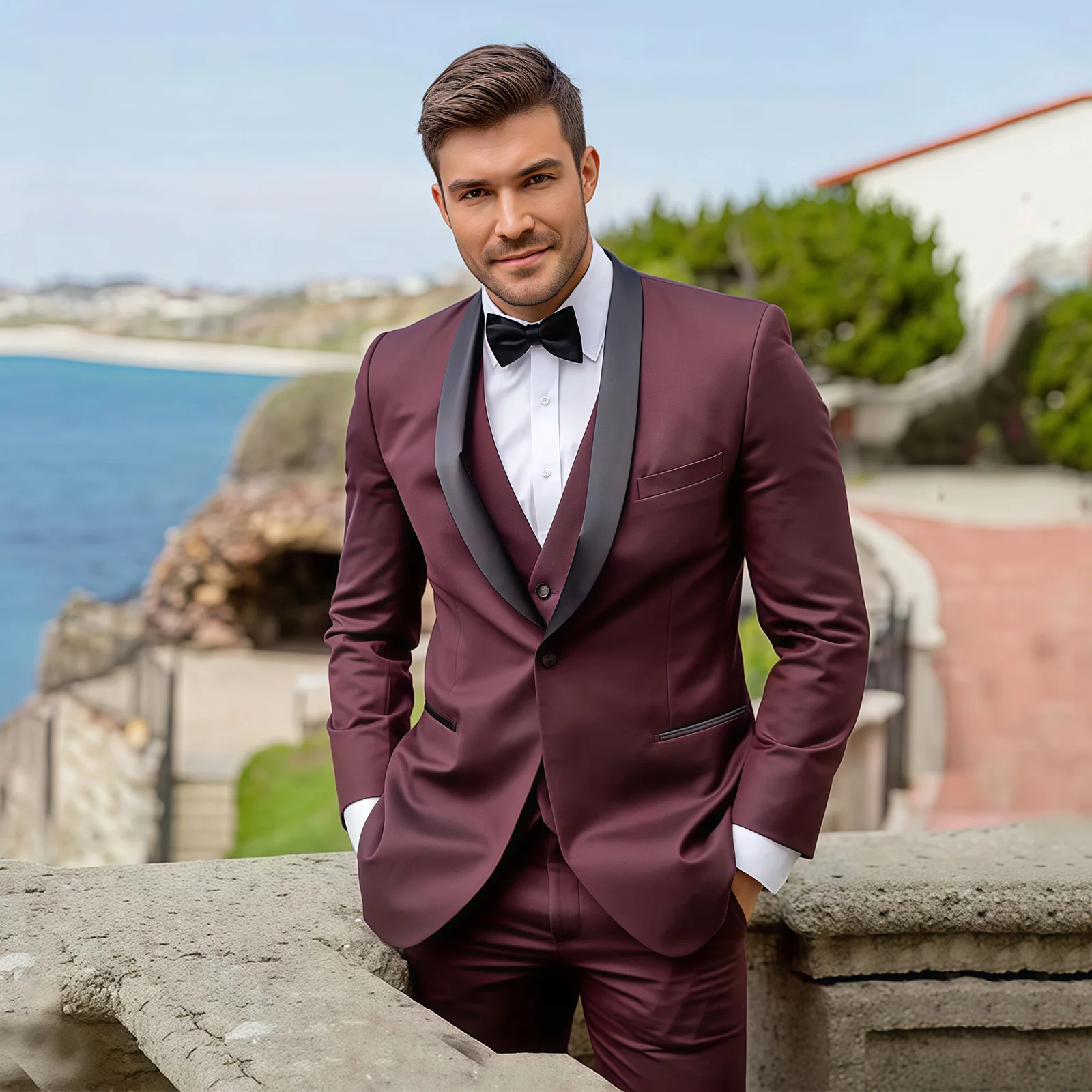 Свадебные бордовые костюмы для мужчин