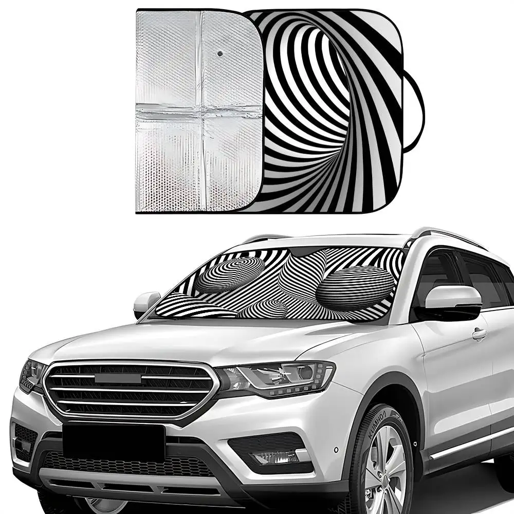 Черно-белые 3d автомобильные солнцезащитные шторы на лобовое стекло - Фотография_3