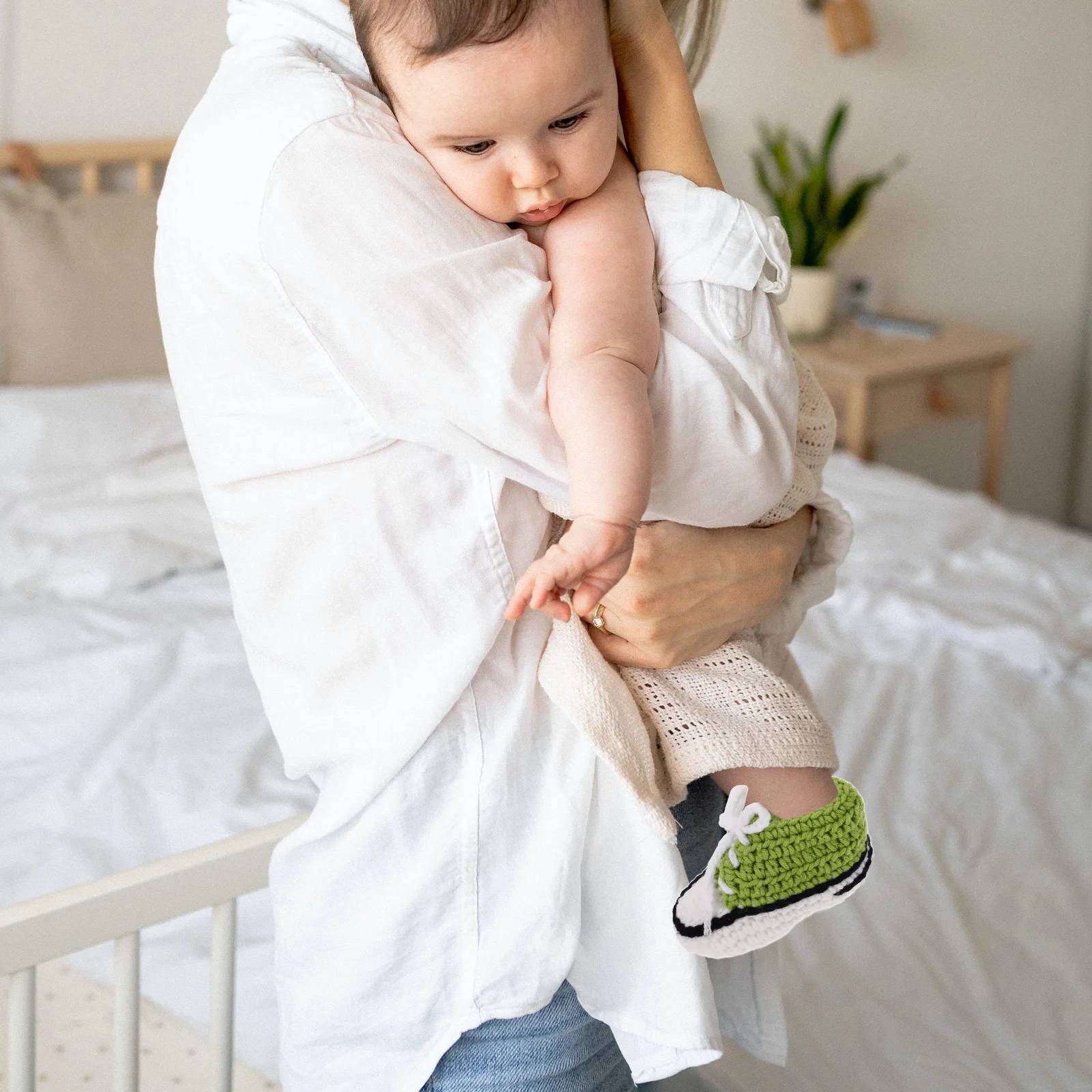 Зеленые детские вязаные крючком пинетки 10 см - Фотография_3