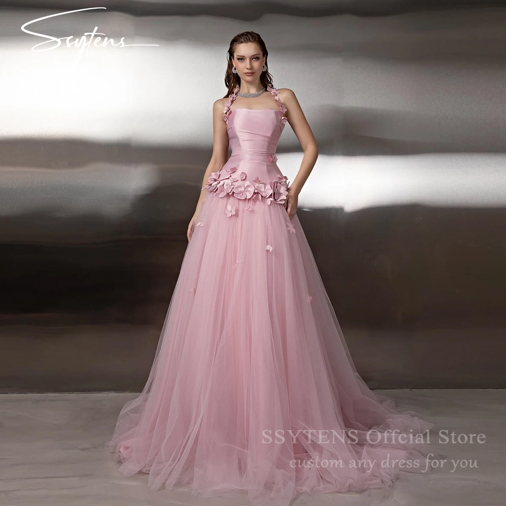 Ssytens розовые свадебные вечерние платья с бретелькой на шее
