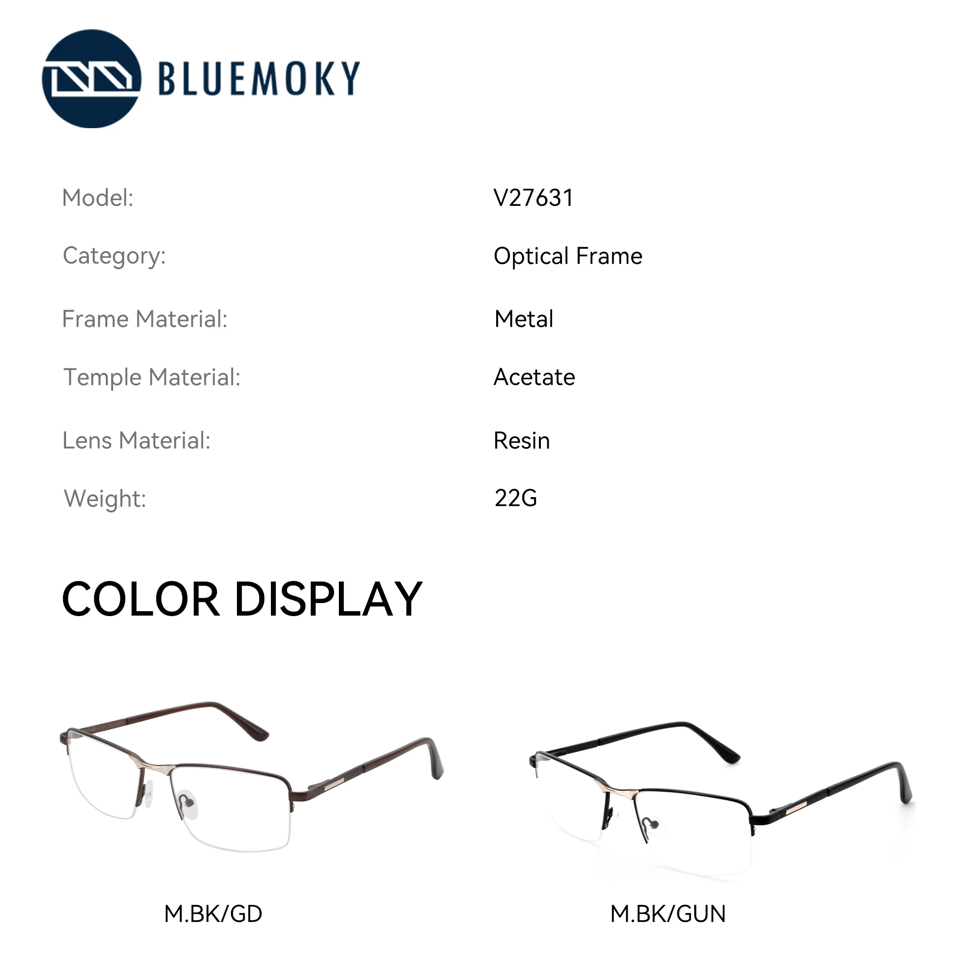 Bluemoky xl размер прямоугольные очки с полуоправой для мужчин - Фотография_4