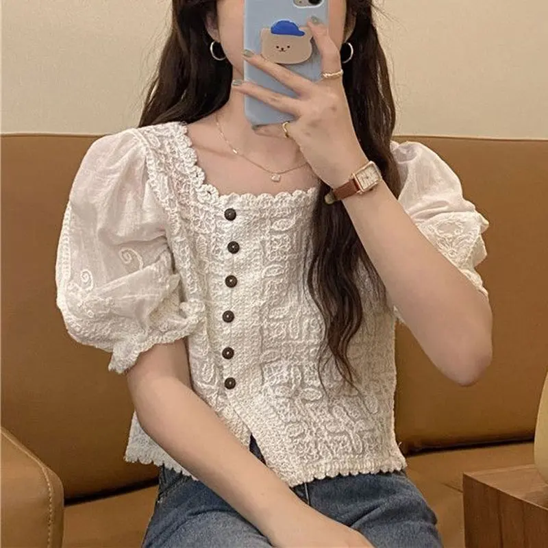 Кружевные рубашки во французском стиле с квадратным воротником - Фотография_2