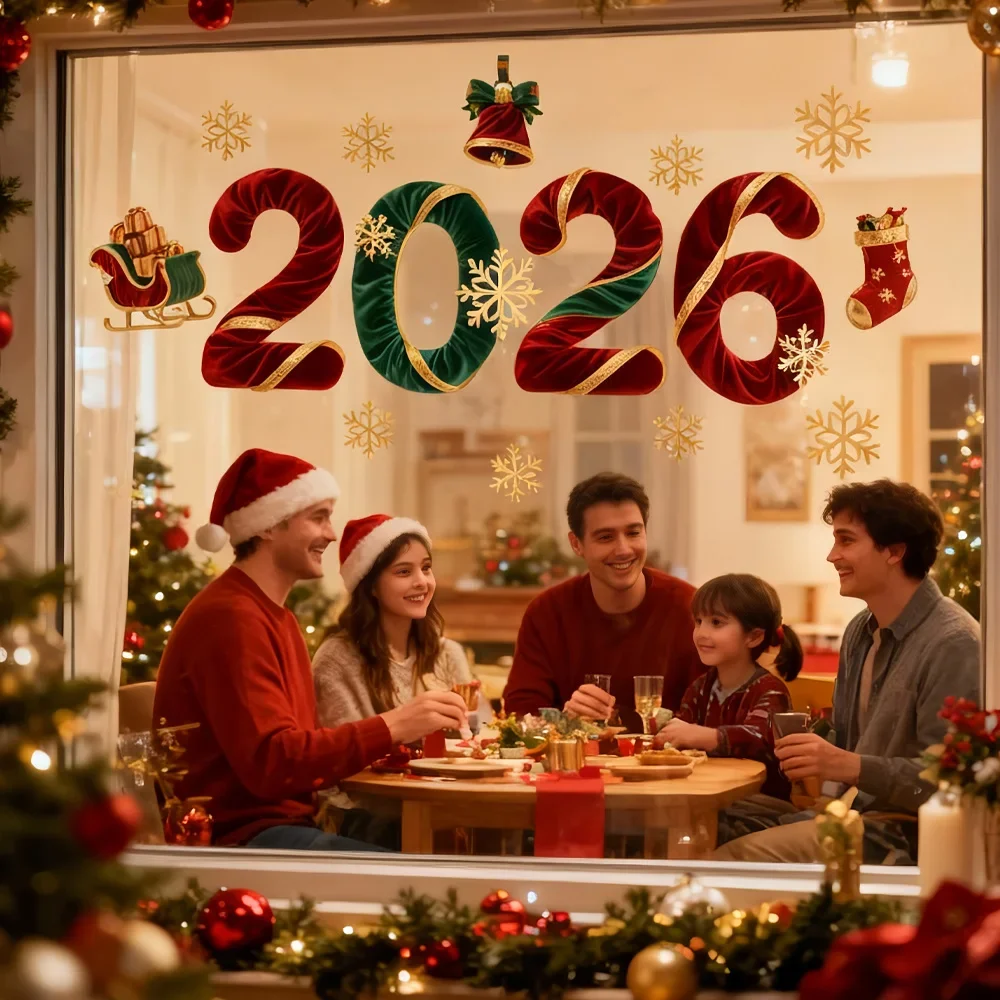 Рождественские наклейки на окна 2026