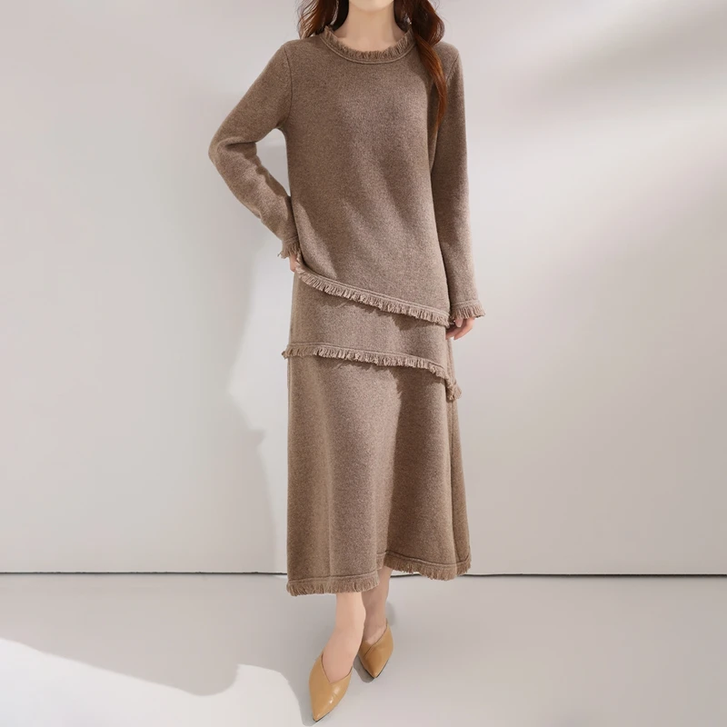 Осенне-зимний вязаный костюм из 100% чистой шерсти