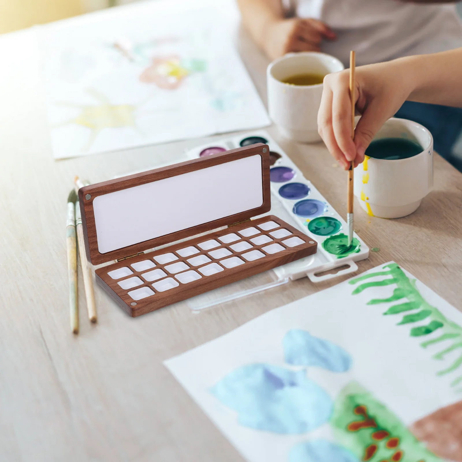 Портативная акварельная палитра из цельного дерева с 24 сетками - Фотография_6