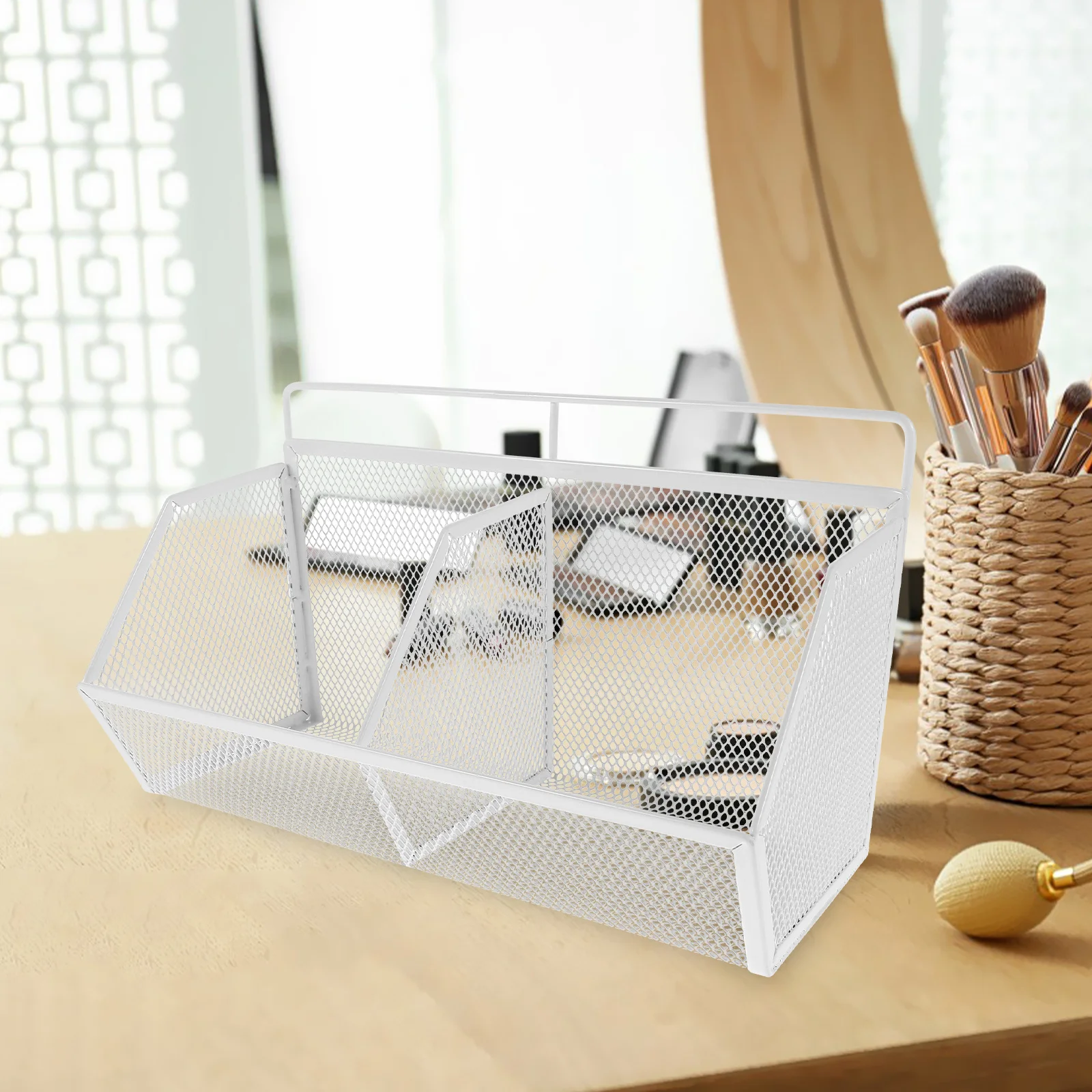 Белый металлический 2-секционный наклонный настольный органайзер - Фотография_6