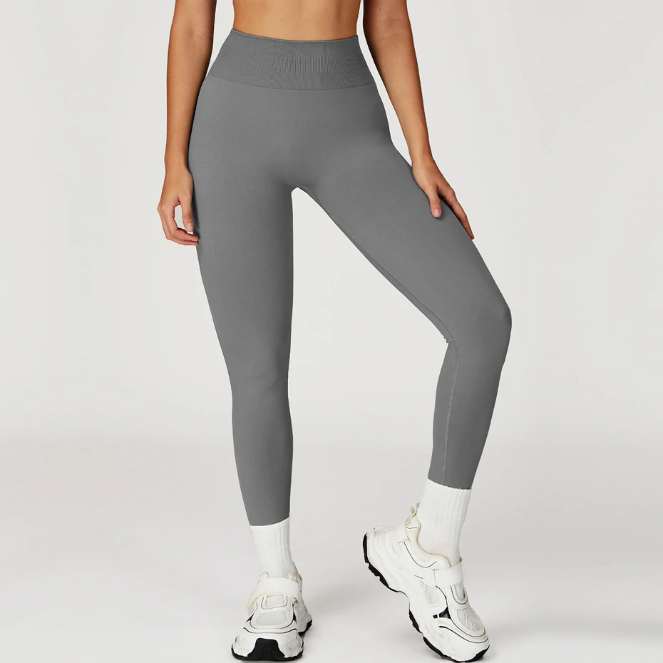 Бесшовные женские брюки для йоги с однотонной талией - Фотография_2