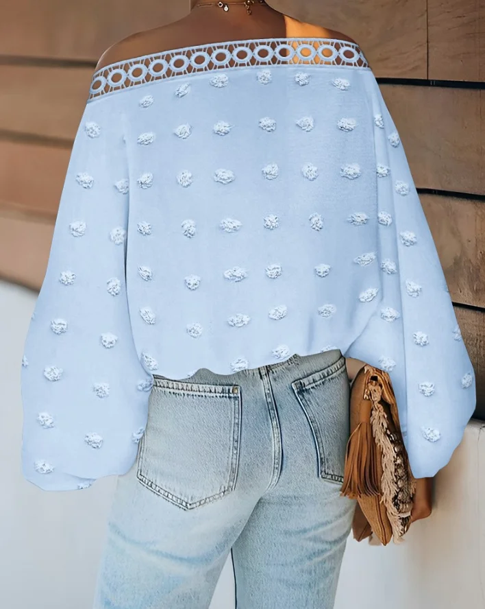 Жаккардовая блузка с кружевной отделкой в горошек - Фотография_2