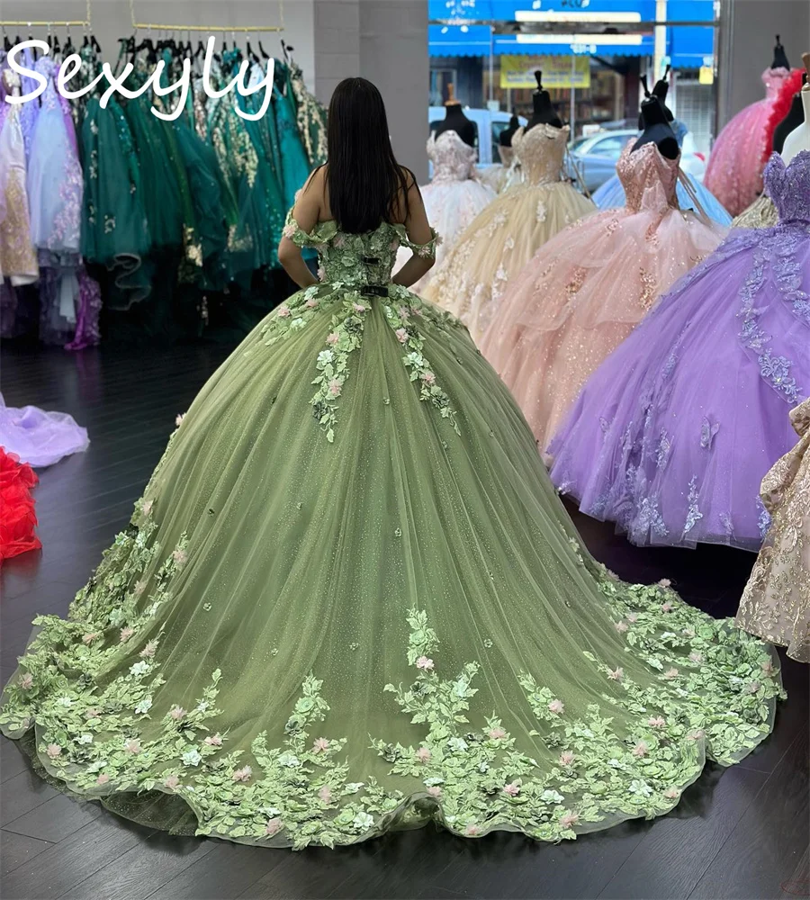 Блестящие зеленые платья для quinceanera - Фотография_3