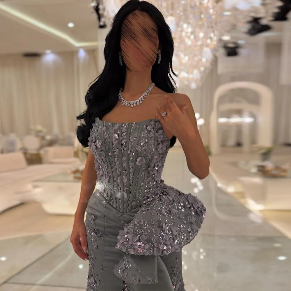 Серое платье-корсет с русалкой по индивидуальному заказу - Фотография_3