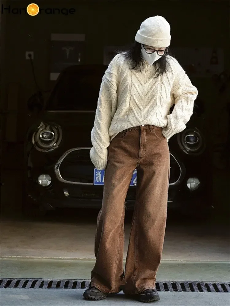 Зимние винтажные повседневные прямые джинсы с высокой талией - Фотография_6