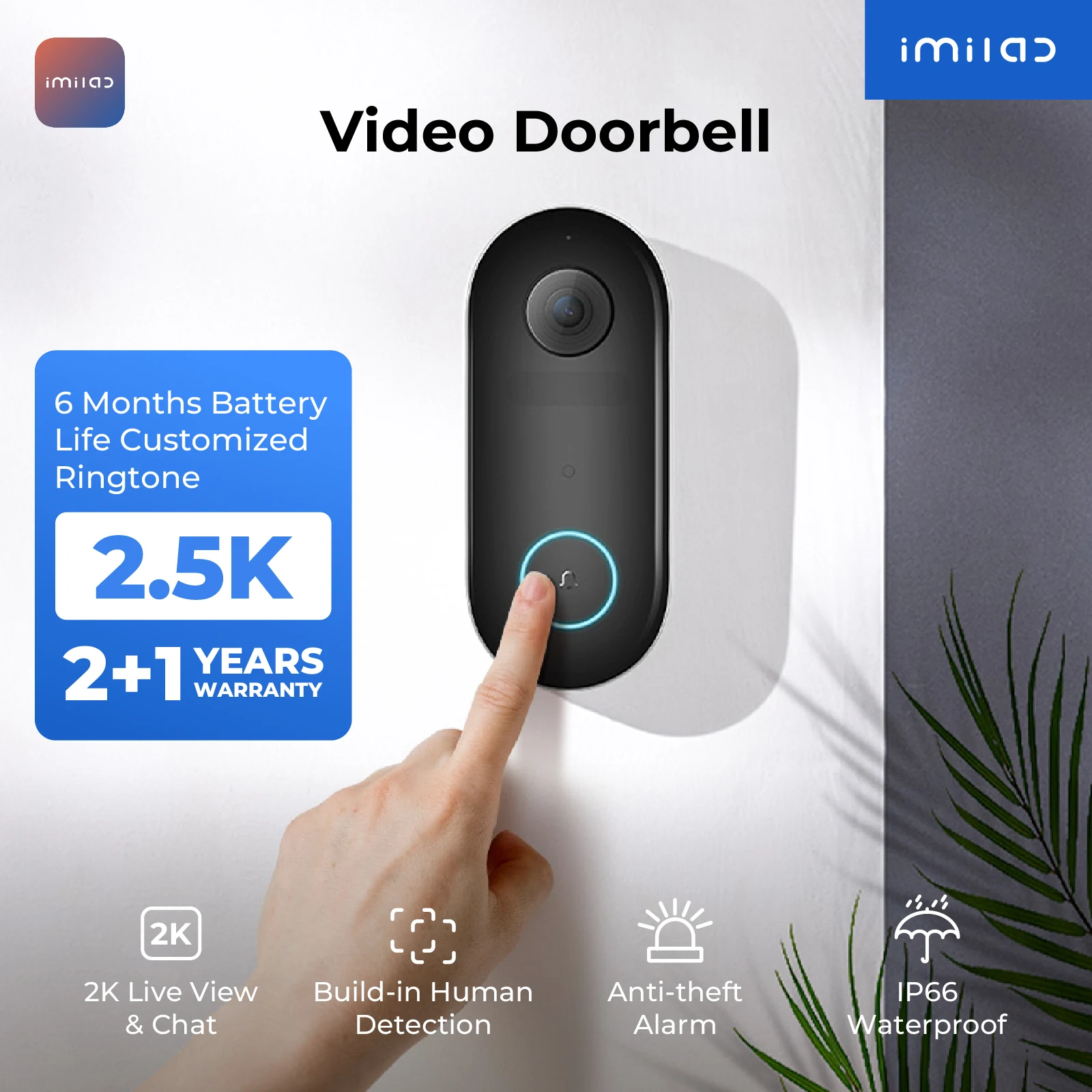 Imilab умная домашняя видеокамера дверного звонка wi-fi 2