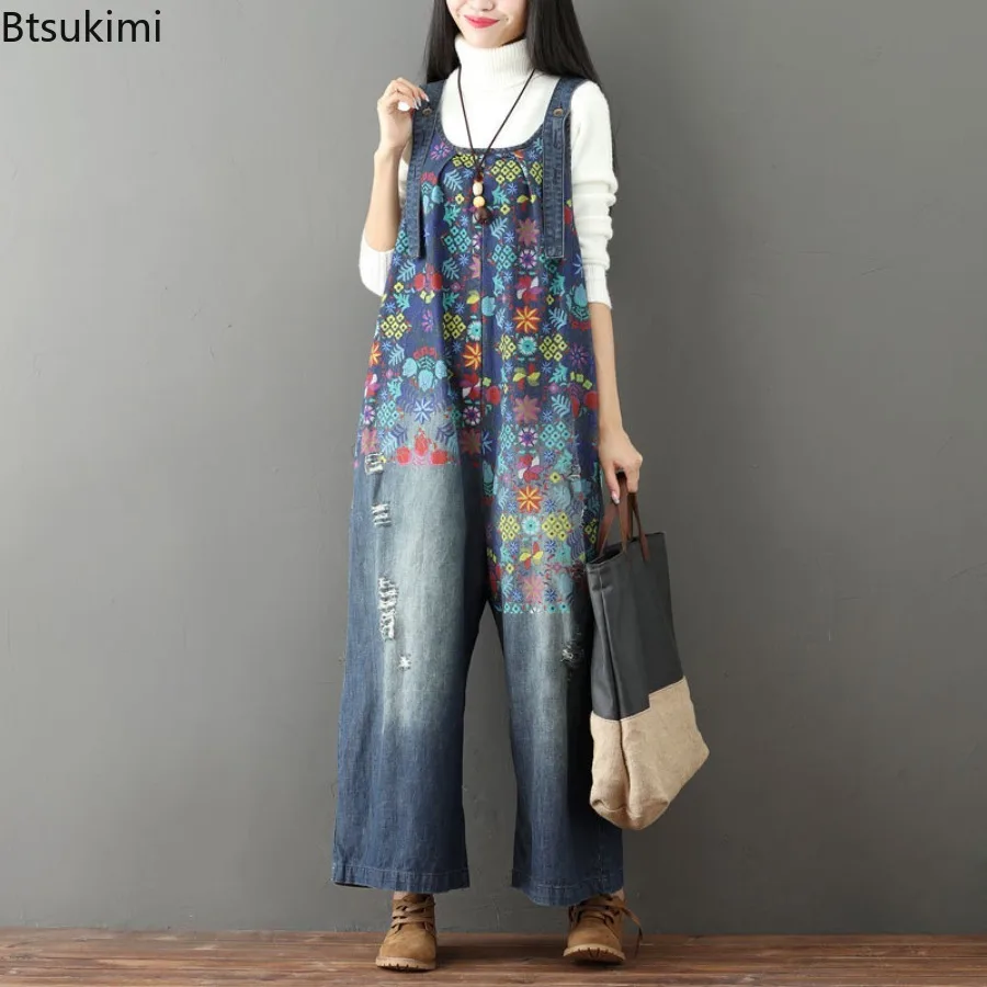 Джинсы, весенние женские винтажные комбинезоны с принтом - Фотография_5